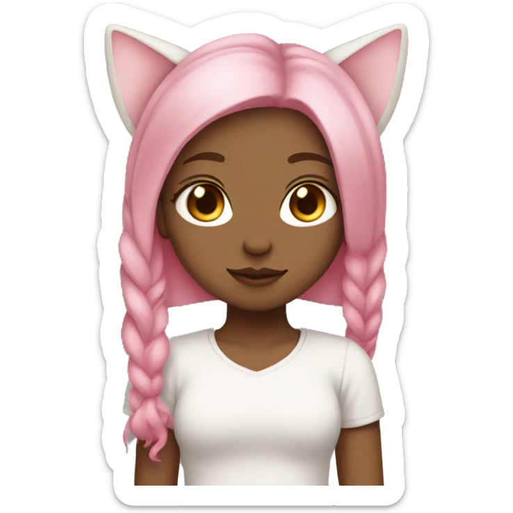 calm girl with pink hair, pale skin, and cat ear sticker