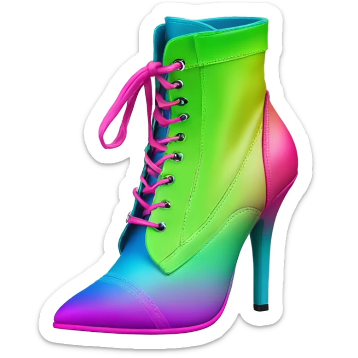 Realistic isolated top view pair of lime green,hot pink ,blue and green ombre high heel ankle bootie boots.  sticker