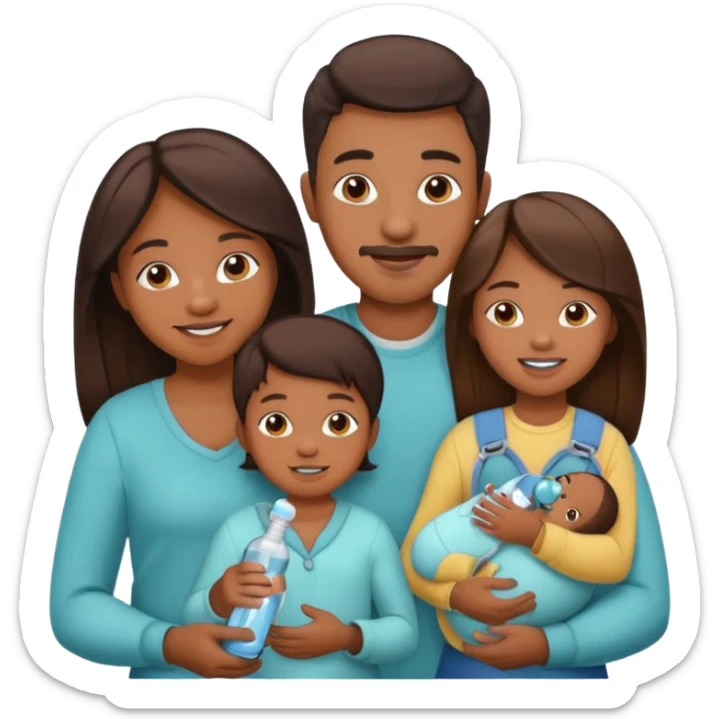 brown family with mom dad teenage daughter toddler son and baby sticker