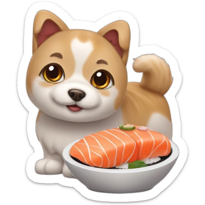 Chien chinois avec un chat japonais qui fait des sushi sticker