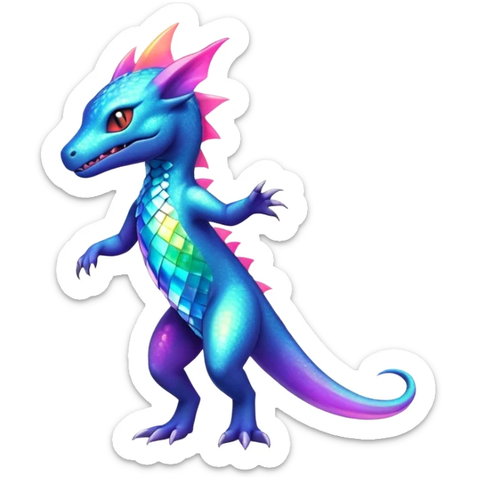 Rainbow crystalic Shiny pastel Salandit-Aurorus-Noibat-Fakémon-hybrid-creature (full body)  sticker