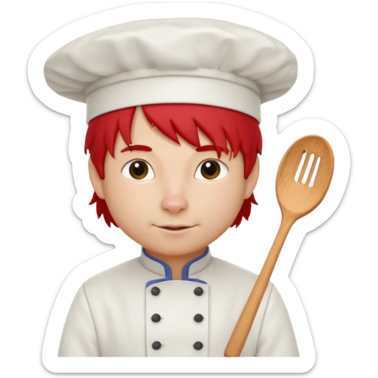 A rat with a fringe, long black hair and chefs and a man with red hair and a chefs hat sticker