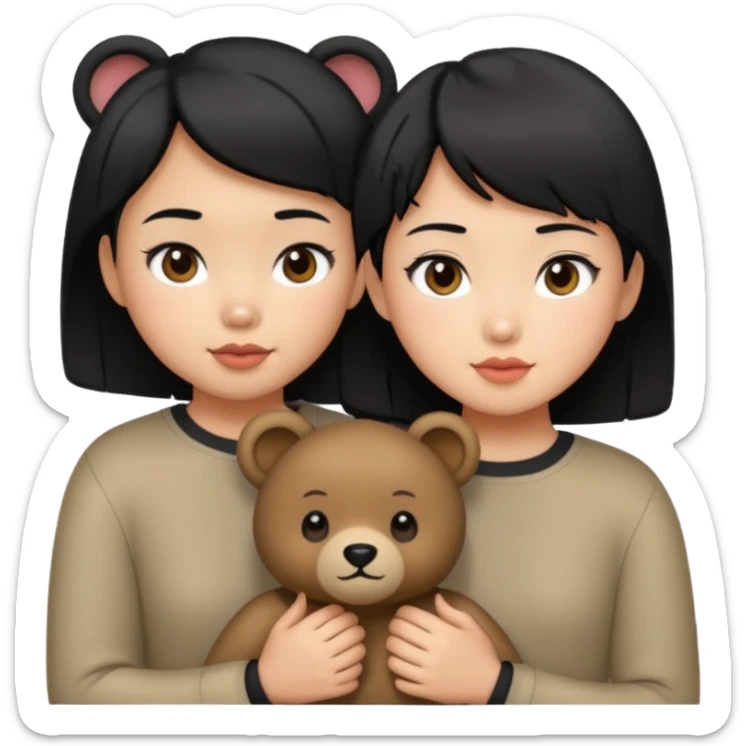 An elegant bear in love with a sexy Asian girl with short hair wearing black sticker
