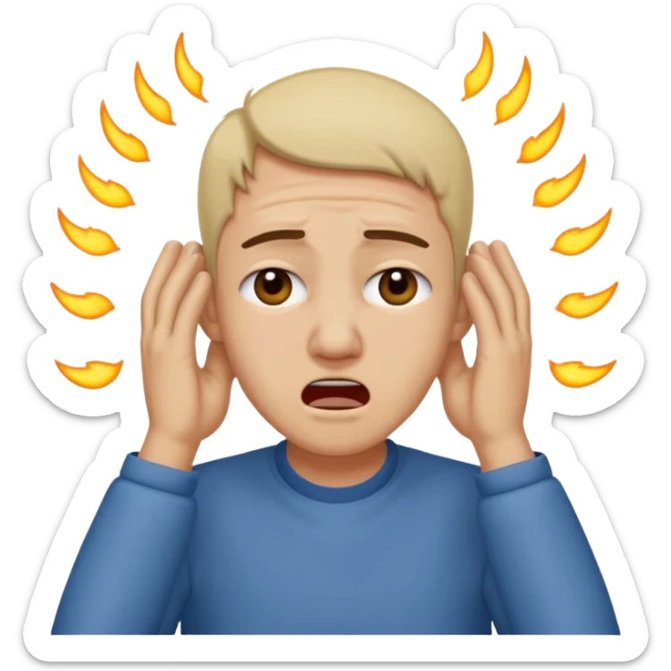 person covering ears, wincing in pain because the sound is terribly loud and hurting ears sticker