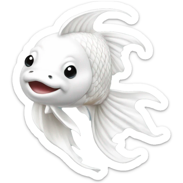 The face forward of an All white koi fish with long flowing fins sticker