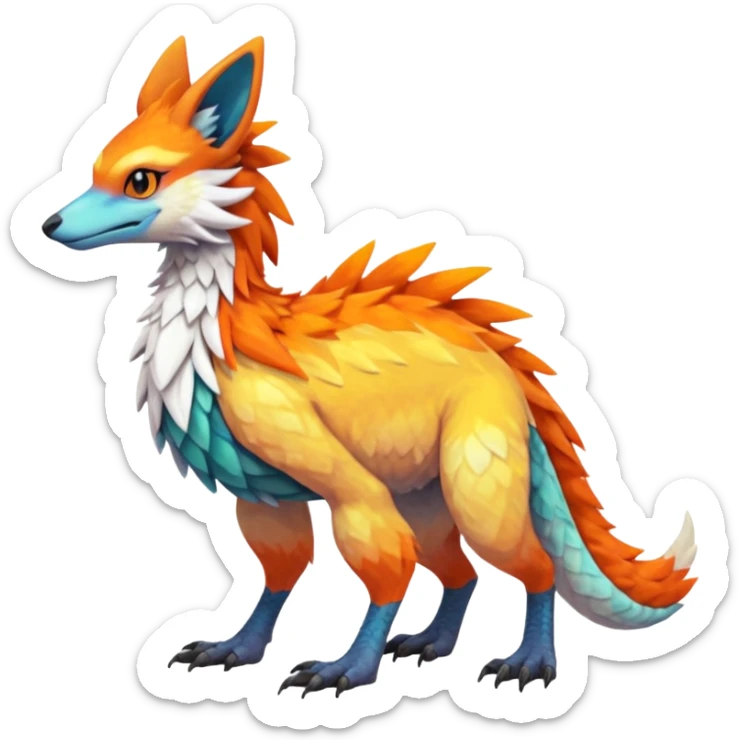 Colorful Fruity Iridescent Warm-colored Tropical Exotic Vernid-Sergal-Trico-Silvally-Nargacuga-fusion-hybrid-animal-creature, full body sticker