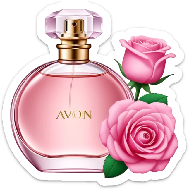 AVON women's perfume next to the bottle rose flower sticker
