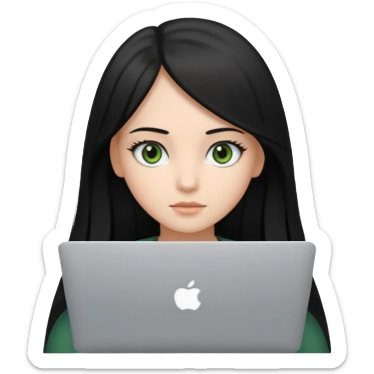 Girl whit a mackbook, black and straight Hair. brown- green eyes sticker