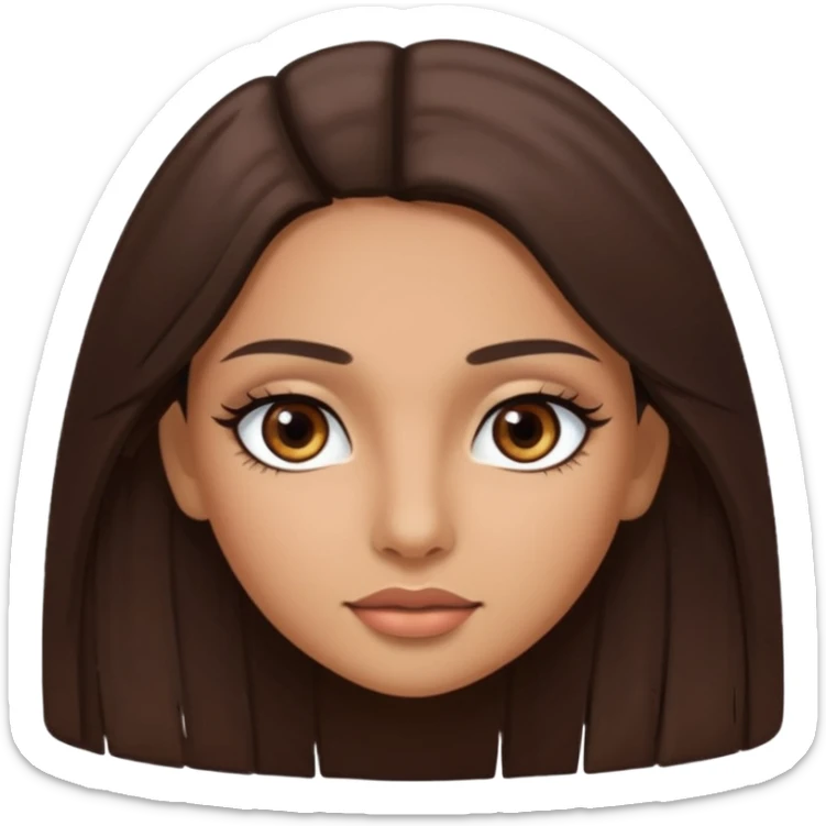 latina girl with straight long brown hair, dark dark brown eyes and lashes no bangs sticker