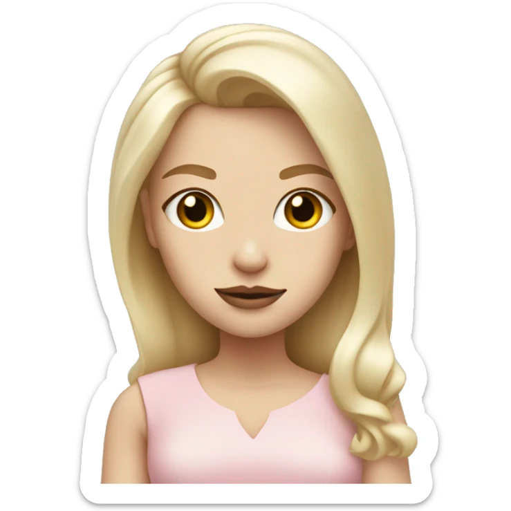 Pale girl, blonde hair, cute, cool, wearing light pink, with a tequila soda, and a small dog sticker