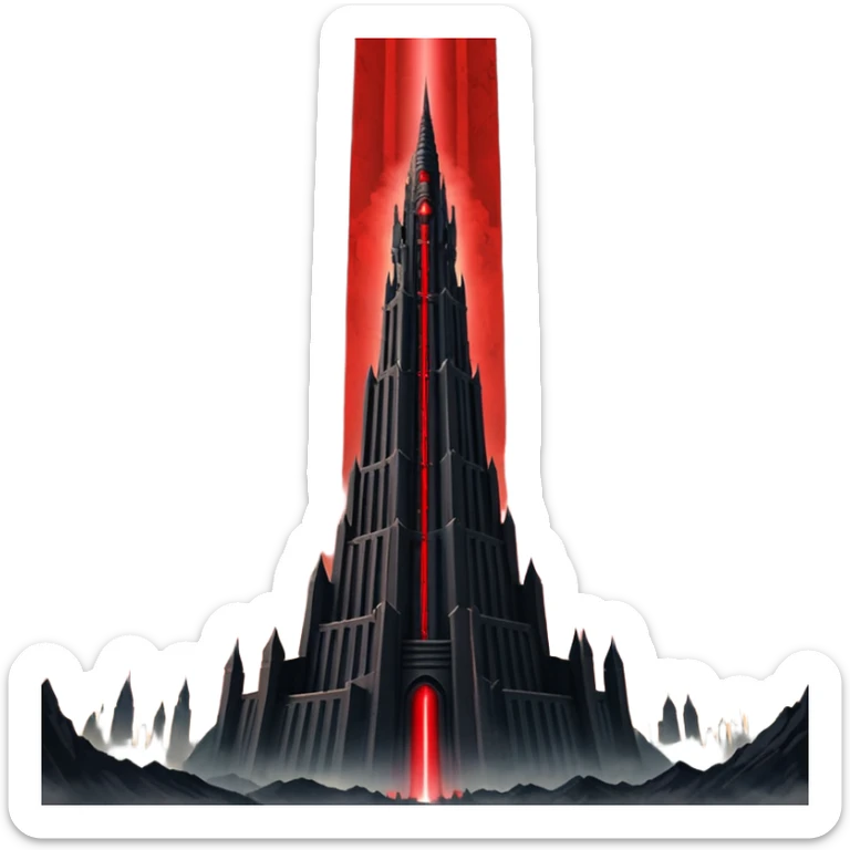Barad Dúr from Lord of the Rings, Dark, giant Tower, with red laser beams shooting into the sky sticker