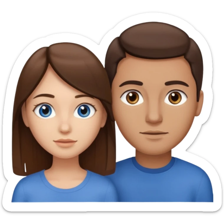 couple homme cheveux raide châtains et yeux bleu et femme cheveux raide chatains et yeux marron sticker