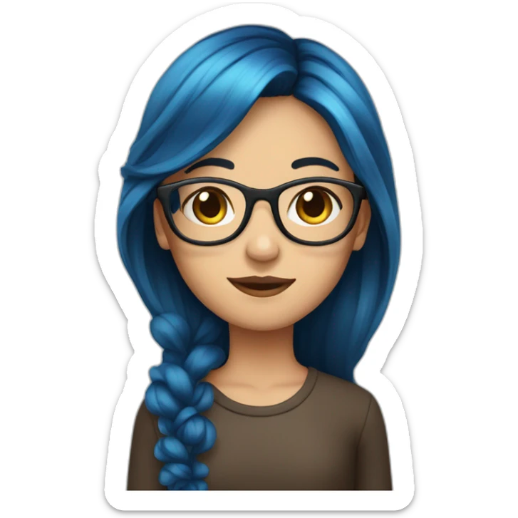 Glasses girl with long brown hair with blue in between hair  sticker