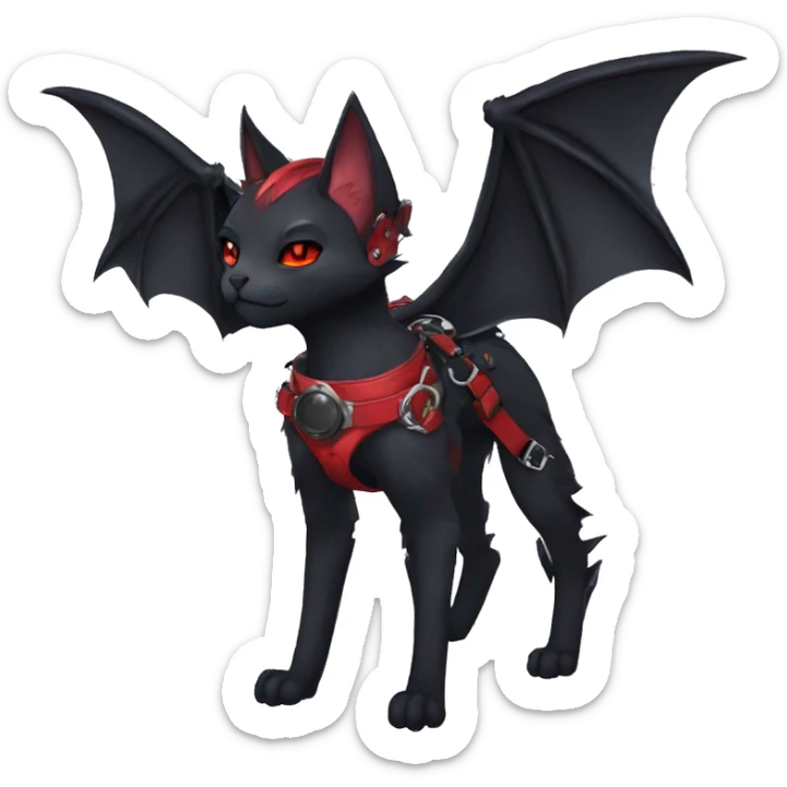 cool edgy elegant beautiful black punk red fantasy nargacuga-bat-cat-Fakemon collar harness full body sticker
