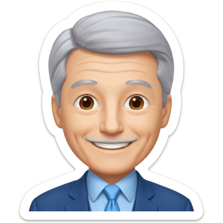 Create an emoji of a 62-year-old man in a blue suit and light blue tie with gray hair. sticker