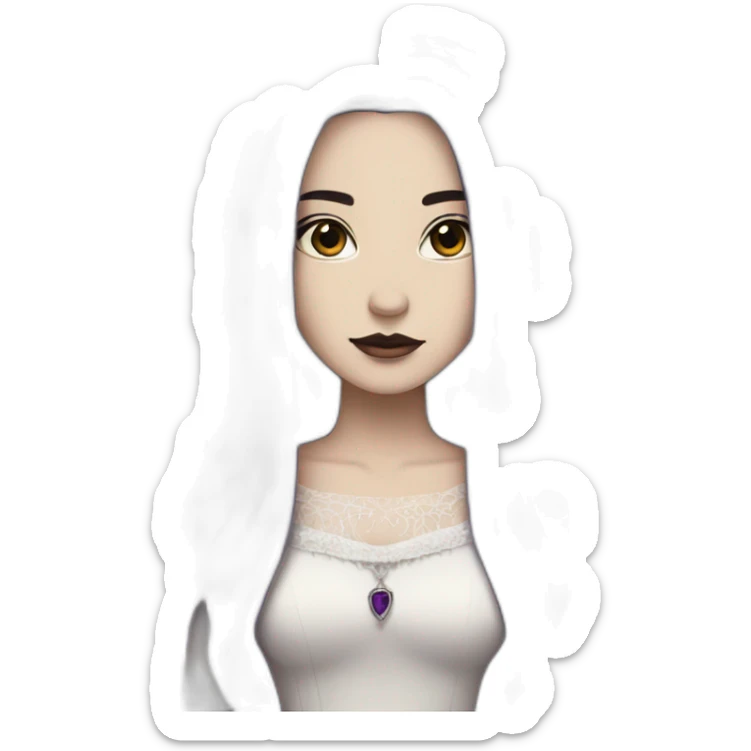 Queen white gothic girl long dark black and purple hair sticker