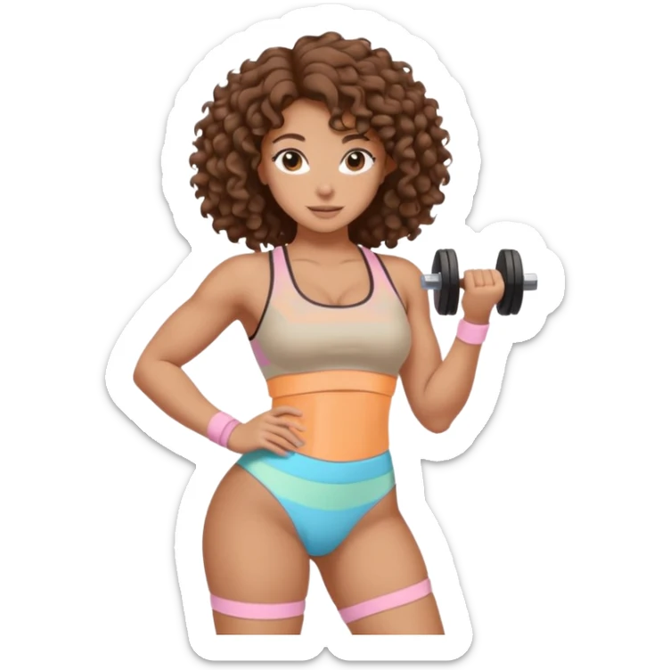 Create dream body girl with big glute and small waist and curly hair with pastel beige gym clothes  sticker