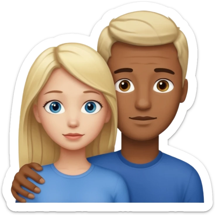 blonde hair blue eyes woman embracing a taller man who has brown skin and dark hair sticker