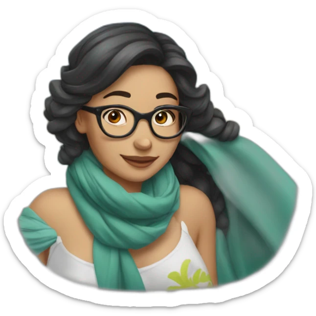 Woman in her 35s, dark hair with glasses and a scarf on her head. It's like I'm going to the beach sticker