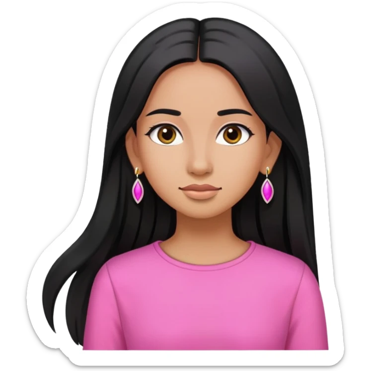 A girl wearing pink clothes, long black straight hair and earrings sticker