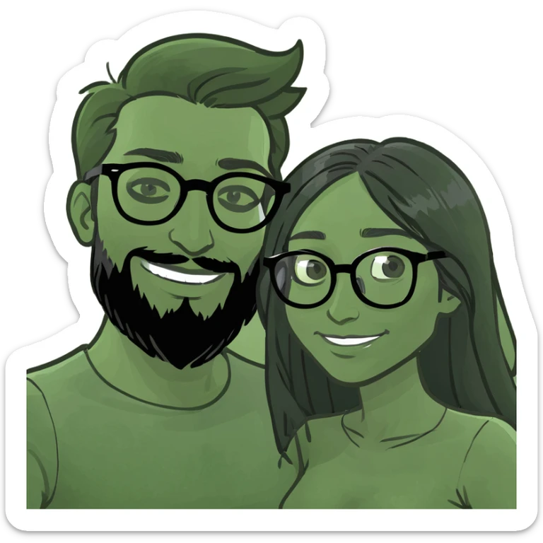 Pareja manejando moto la mujer pelo largo negro con gafas y el piloto moreno con barba, la que mujer este tomando una selfie  sticker
