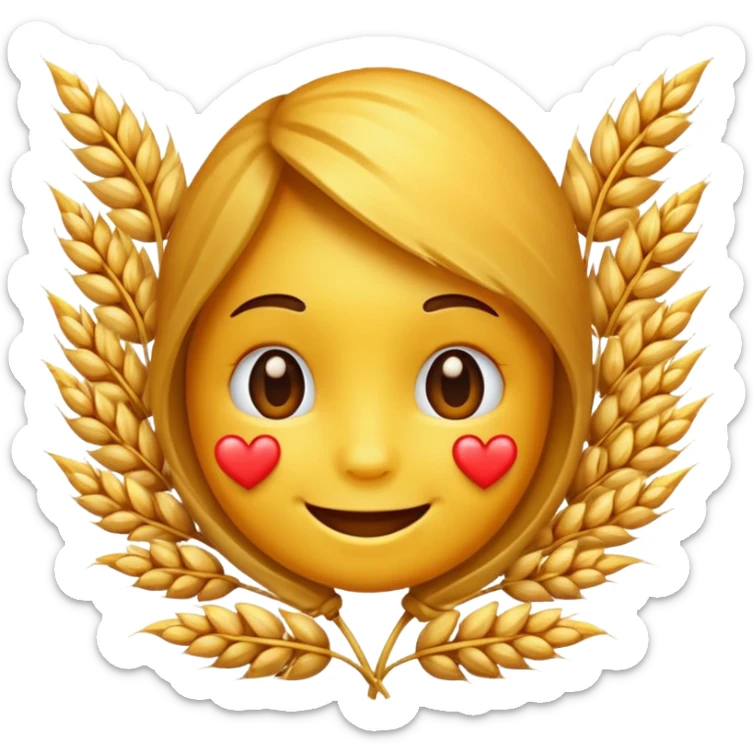 A loved fqce emoji but instead of heart, there is wheat sticker