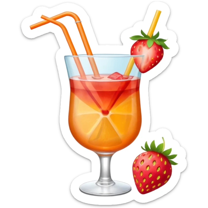 A sex on the beach cocktail in a glas, with a straw and a strawberry on top as a accessoire - should have the style of an emoji sticker