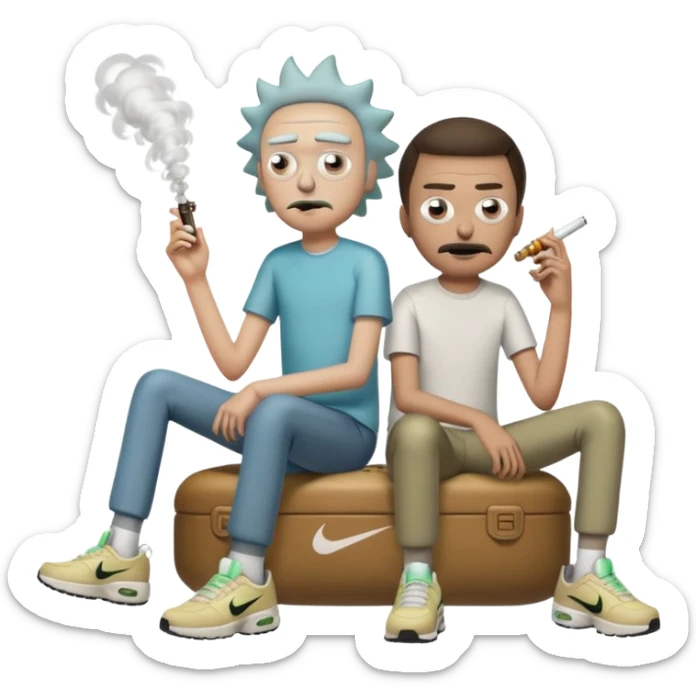 Rick et mortie avec une paire de chaussure  nike tn qui fumme des puff 9k sticker