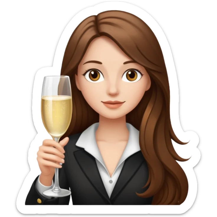 white girl with long hair brown brown eyes and champanhe  sticker