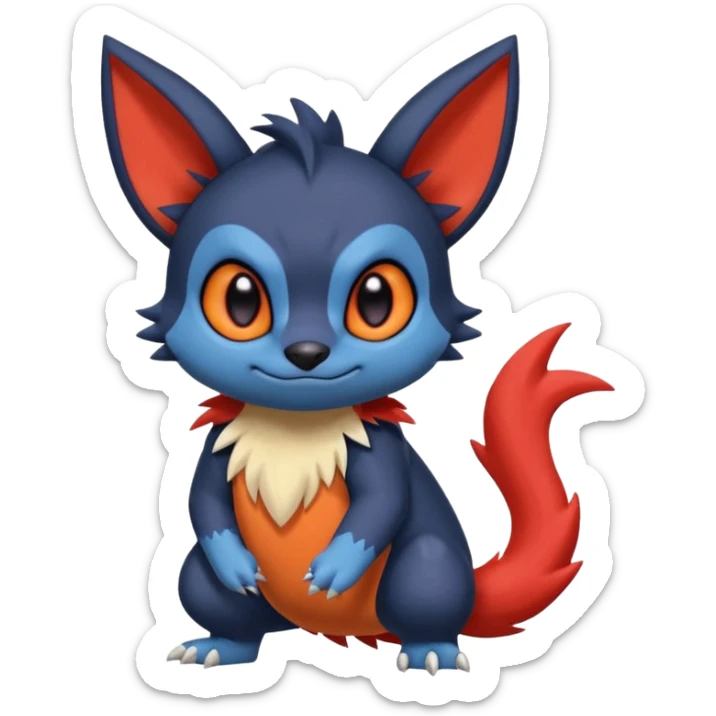 Cute adorable Stitch-Litten-Toothless-Noibat-Zangoose-fusion, full body sticker