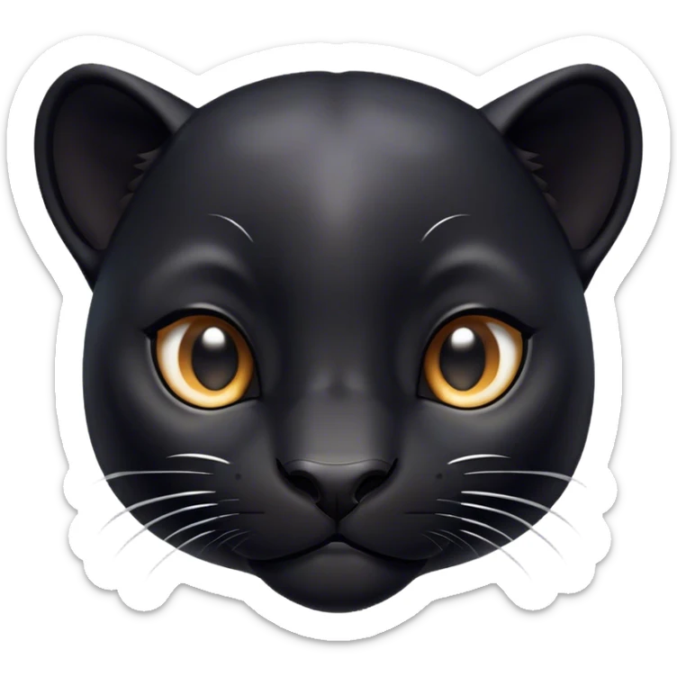 Cinematic Cute black Panther Portrait Emoji, Head tilted playfully and inquisitively, with a smooth, streamlined form accentuated by a subtle sheen and round, sparkling eyes filled with charm, Simplified yet irresistibly adorable features, highly detailed, glowing with a warm, inviting glow, high shine, affectionate and lively, stylized with a touch of whimsical mystery, bright and endearing, soft glowing outline, capturing the essence of a mischievous yet loving black Panther that seems as if it could pounce out of the screen into your arms! sticker