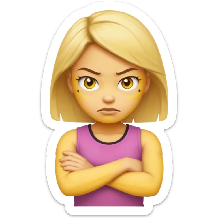 girl yellow angry face emoji with arms crossed over each other in front  sticker