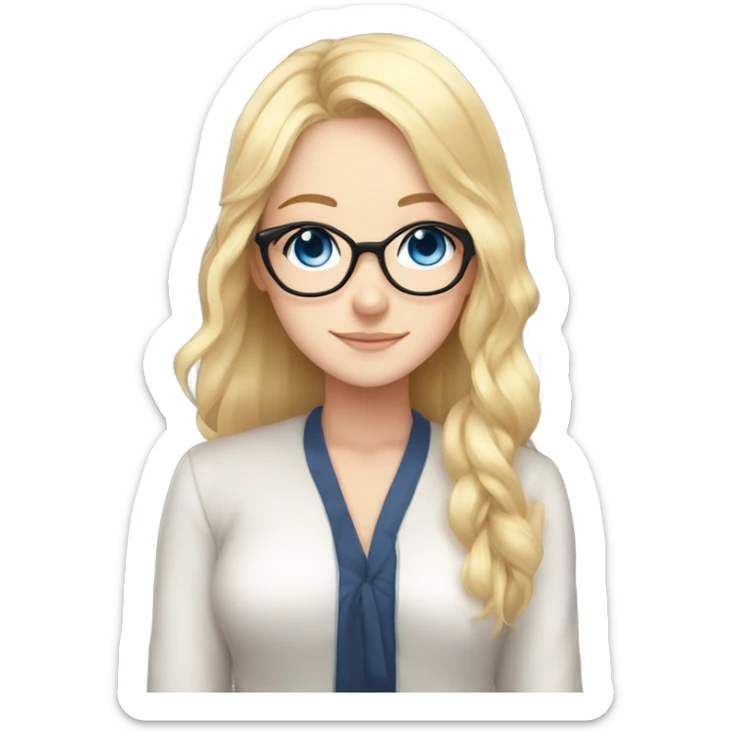 gorgeous anime lady with blue eyes and glasses butterflies and beautiful blonde hair sticker