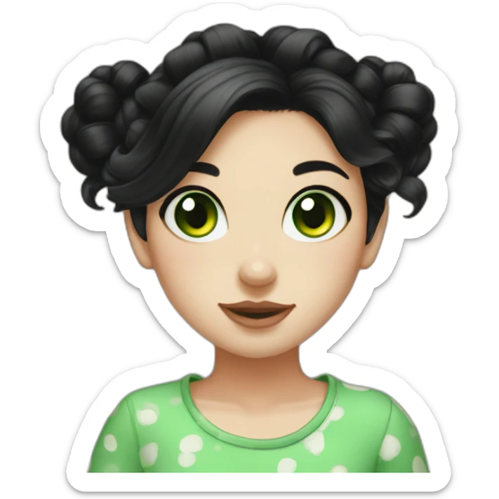 black hair bun green eyed freckled girl sticker