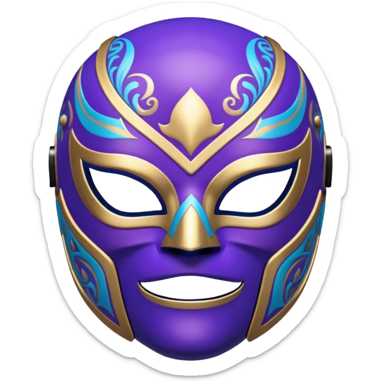 A luchador wrestling mask in purple and blue colors with intricate design sticker