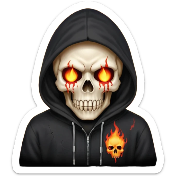 Bro I wanna skull with hoodie on the hoodie has to be on fire and I want matrix blood with the codes and weird numbers spilling out eyes and mouth sticker