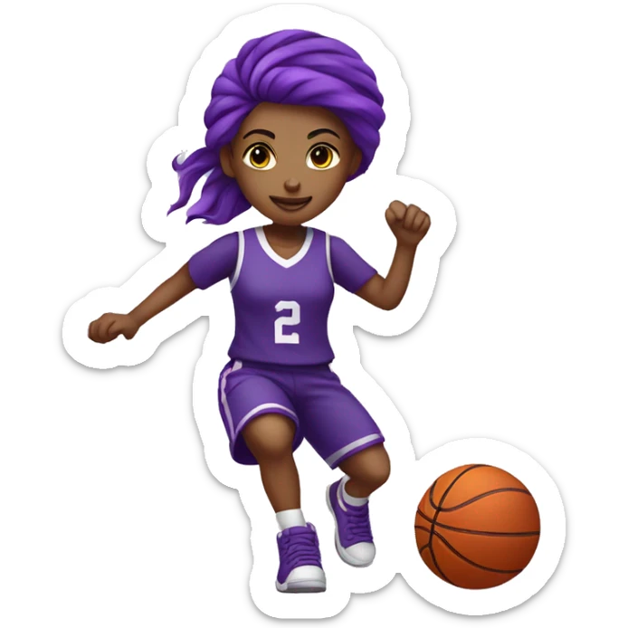 The girl with purple hair and purple uniform is playing basketball sticker