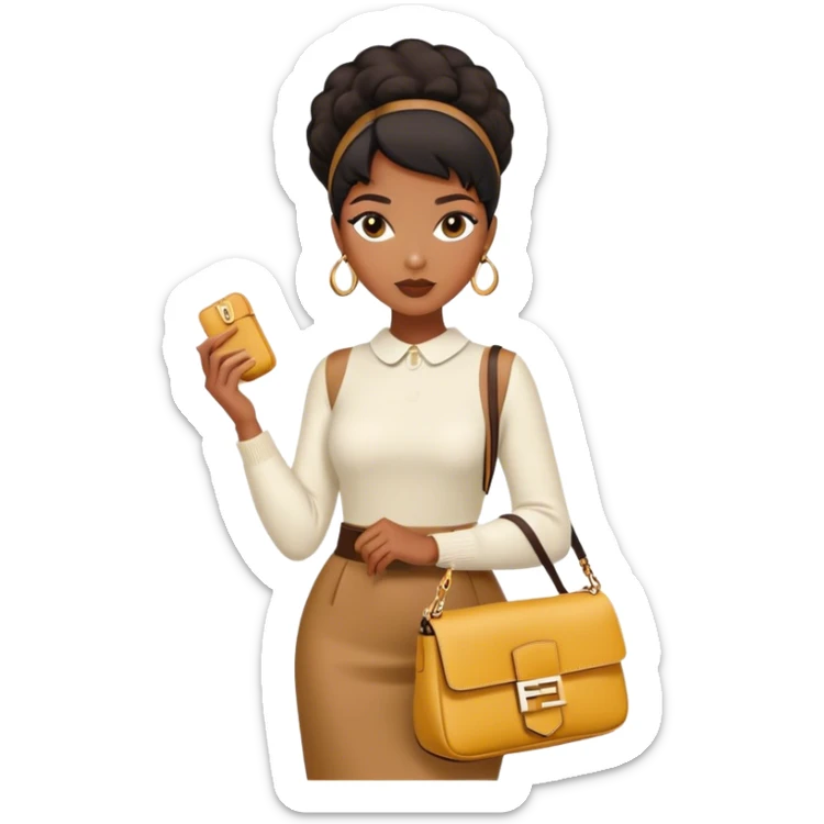 Beautiful black woman wearing a fendi outfit and carrying a fendi baguette bag sticker