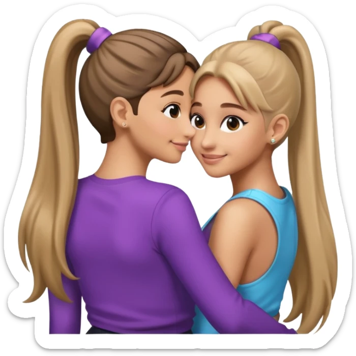  Ariana grande back view with long hair in a ponytail leaning on another girl with long hair in a ponytail  sticker