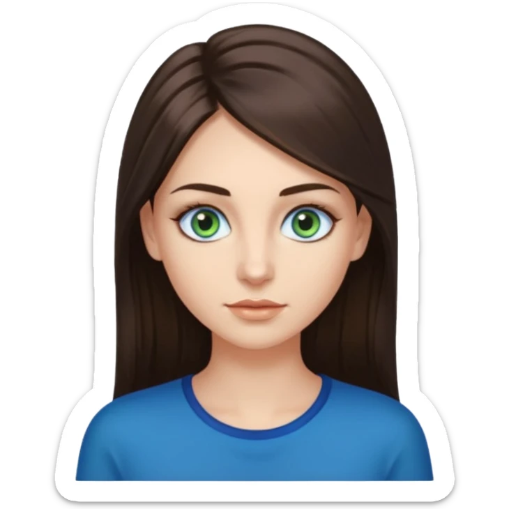 long dark brown hair with highlights in the front, big blue eyes clear skin with neck and green top on add long eyelashes must have blue eyes sticker