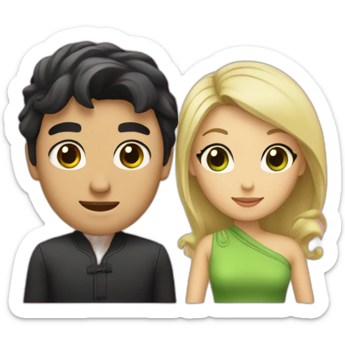 Two married people, consisting of a man with black hair and Asian black eyes, and a woman with blonde hair and green eyes.” sticker