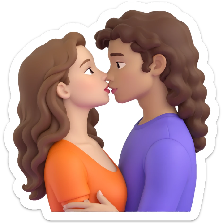 long light brown hair girl with pale skin and boy with dark curly hair and tanned skin kissing sticker