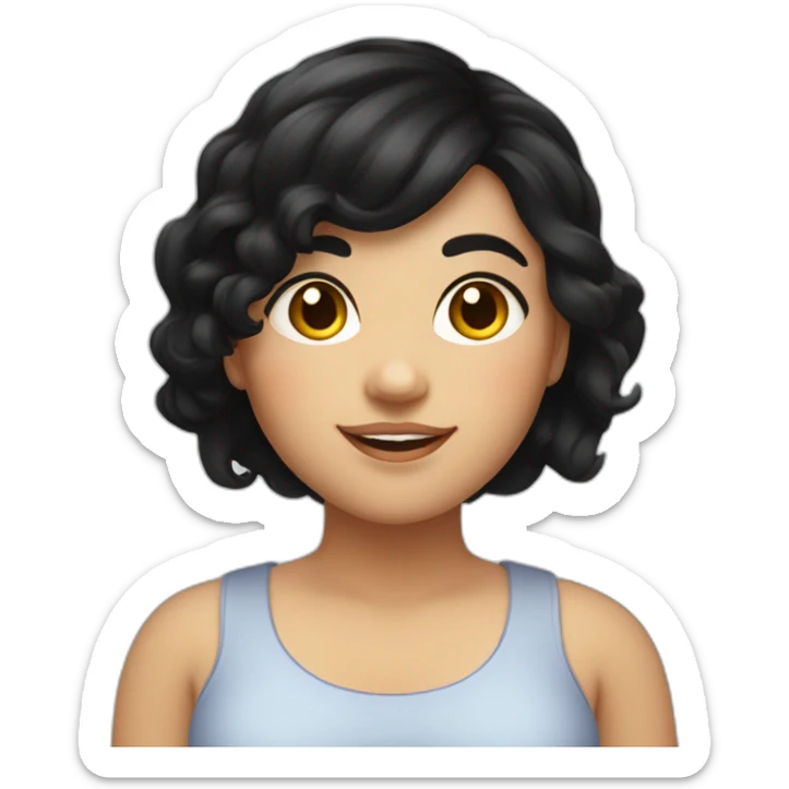 A sweet, fat girl with medium-length black hair  Her skin is white and she smiles   sticker