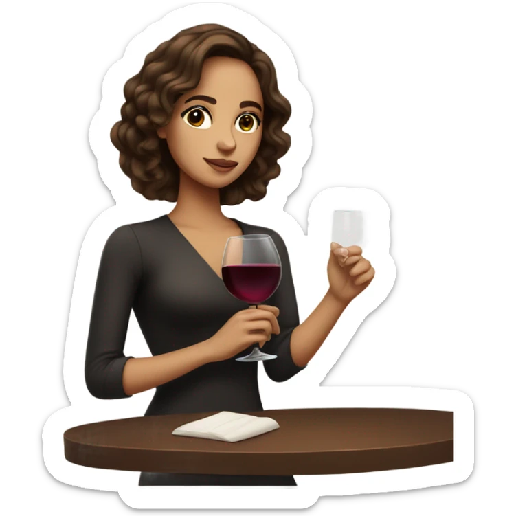 rich girl with brown hair, dark eyes, with a glass of wine  sticker