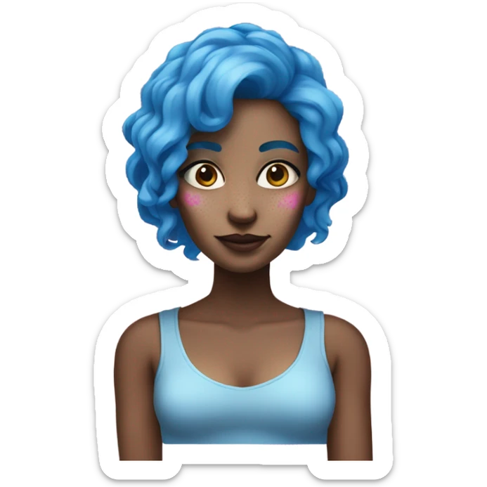Woman with blue skin, blue hair, pink freckles  sticker