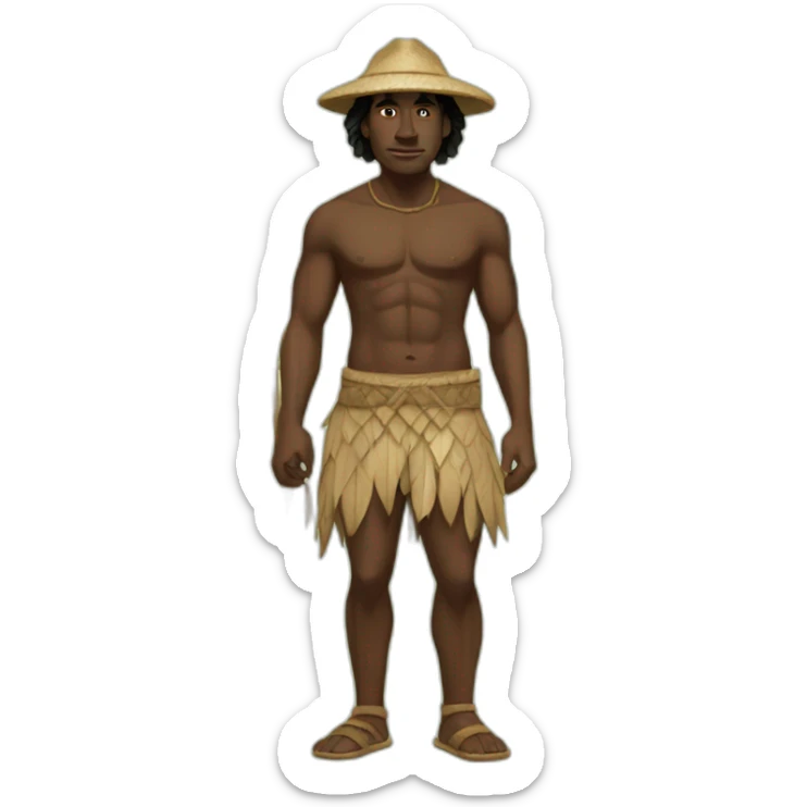 aborigine black man in shorts made of palm leaves with spear in hand sticker