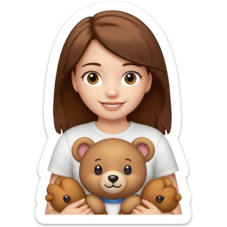 A Girl with Brown hair and Brown eyes with a t-shirt White. The t-shirt have dels a Teddy coquette bear. The Girl have White skins and she is smiling sticker