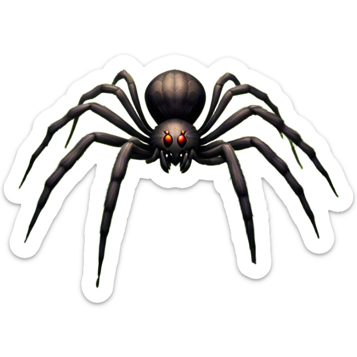 Huge spider sitting on grass with flowers, surrounded by a lush meadow. Detailed legs and body, with soft natural lighting enhancing its texture. Calm, serene background with vibrant greenery and a clear sky. Transparent background. sticker