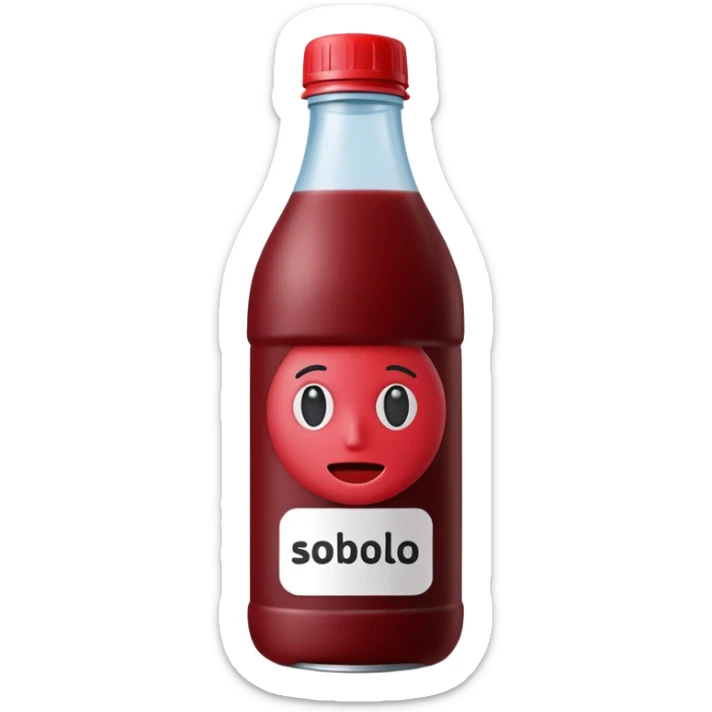 sobolo emoji (Ghanaian frink) in a plastic bottle and make the juice dark red  no face write sobolo on it sticker