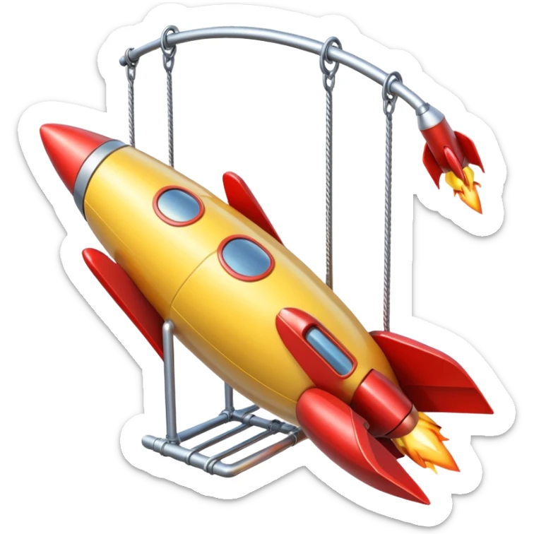 an iOS emoji style swing with rockets mounted on the sides of the seat, ready for takeoff sticker